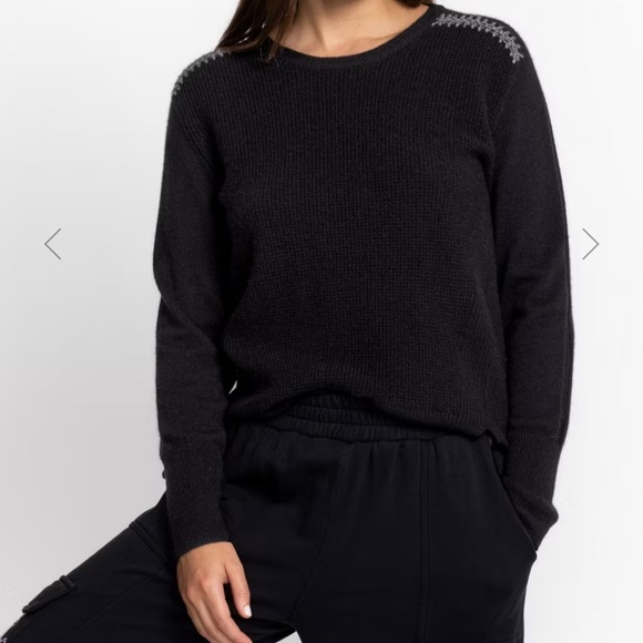 Johnny Was Mishika Waffle crewneck pullover wool cashmere black sweater sz M - Picture 1 of 11